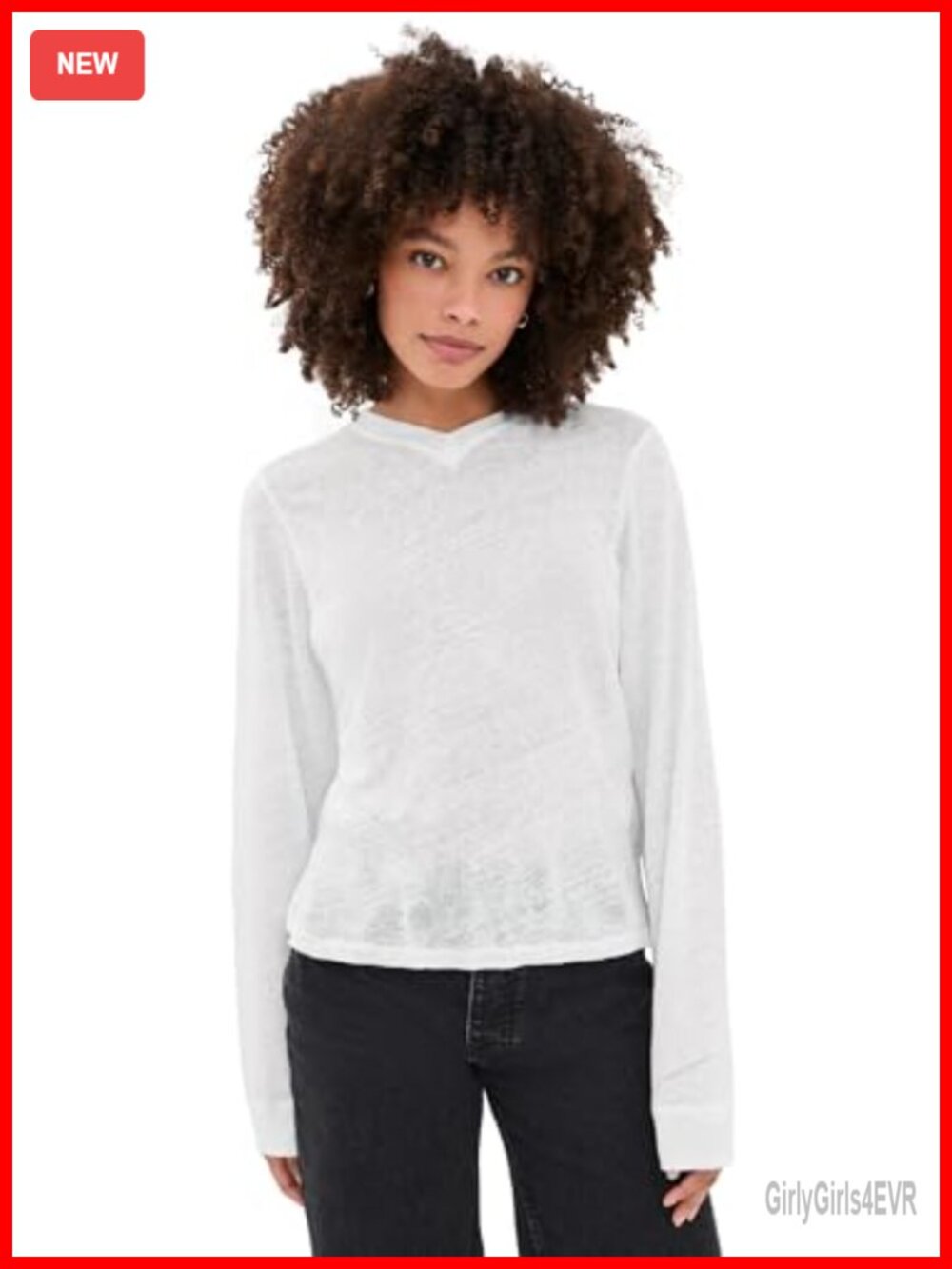 IRO Selhy Linen Tee Relaxed Fit V-Neck Long Sleeve Pullover Top